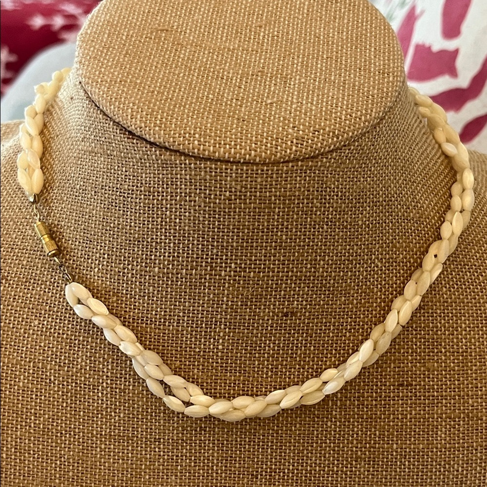 Vintage Art Deco Three Strand‎ Twisted Mother of Pearl Necklace
